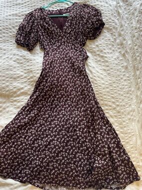 Boden Plum Floral Maxi Dress with Puff Sleeves